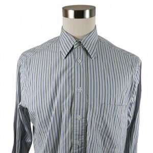 Hugo Boss Mens Cotton Button Down Gray Black Blue Striped Dress Shirt Size 41
